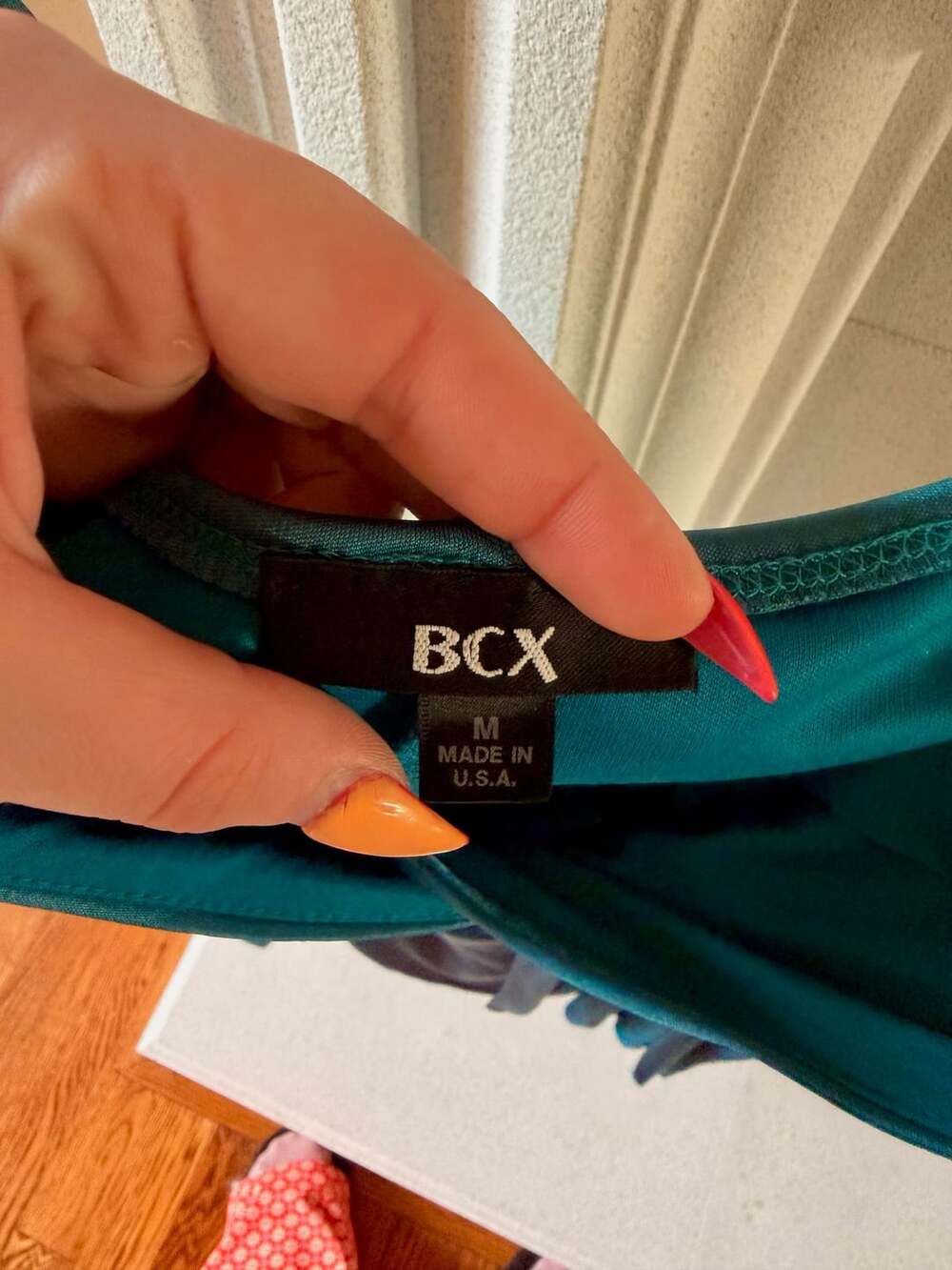 BCX Teal Satin Halter Dress Size M - Picture 3 of 3